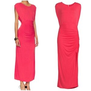 Free People Pink Ruched Maxi Dress with Cap Dolman Sleeves